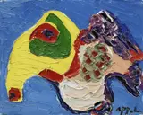 OHNE TITEL (NEERDALENDE VOGEL) by Karel Appel, Öl auf Masonit, sold Nov 2007