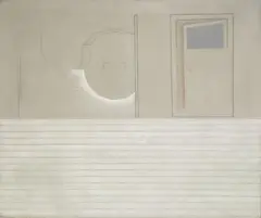 MIRACLE OF THE DOOR by Shusaku Arakawa, Acryl, Farbkreide, Graphit und gesprühte Farbe auf Leinwand, sold Nov 2007