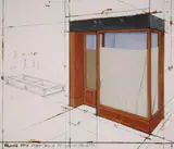 ORANGE STORE FRONT, PROJECT by Christo, Farbige Offsetlithographie und Collage (Zinkblech, Stoff, Kunststofffolie) auf festem ausgestanzten Velin, aufgezogen au, sold Nov 2007