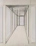 Christo, CORRIDOR STORE FRONT, PROJECT, 2-teilige Serigraphie und Offsetlithographie, aufklappbar, das vordere Blatt ausgestanzt und auf Plexiglas aufgezogen, das hintere Blatt auf Holztafel