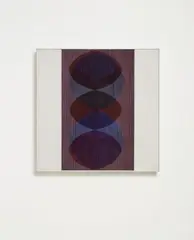 Carlos Cruz-Diez, PHYSICHROMIE 159, Blaue Kunststofflamellen zwischen farbig gefassten Holzstäbchen in weiß gefasster Holzplatte