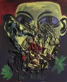 Rainer Fetting, DER MALER, Acryl, Farbtuben, Pinsel und Jeanshose collagiert auf Leinwand
