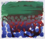 Howard Hodgkin, IN A PUBLIC GARDEN, Farbradierung (Ätzung, Aquatinta, Carborundum), mit grüner Acrylfarbe überarbeitet, auf handgeschöpftem Velin