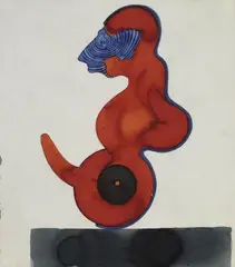 Jürgen Klauke, OHNE TITEL (Figur in Rot und Blau), Gouache auf Karton mit unregelmäßig verlaufendem linken Rand
