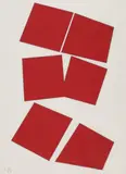 Imi Knoebel, ROTE KONSTELLATION, Folge von 6 Blättern: 1 Bleistiftzeichnung und 5 Serigraphien und Bleistift auf glattem Papier mit Prägestempel "SCHOELLERSHAMMER"