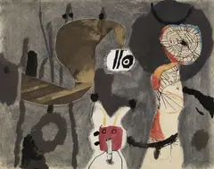 Lucebert, Ohne Titel, Gouache, Tusche und Collage auf festem glatten Papier