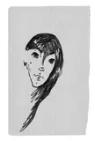 Annette Messager, OHNE TITEL (Comment les Amis feraient mon Portrait), Folge von 35 Arbeiten in unterschiedlichen Techniken: Bleistift, Kugelschreiber, Filzschreiber bzw. Farbstift auf kariertem Papier mit teils gerissenen, teils mit perforierten Rändern jeweils ca