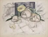 Claes Oldenburg, OHNE TITEL, Gouache, Kohle und Graphit auf schwerem chamoisfarbenen Velin