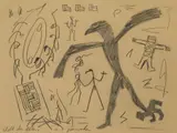 A. R. Penck, Welt des Adlers, Bleistift auf Skizzenbuchpapier mit perforiertem linken Rand