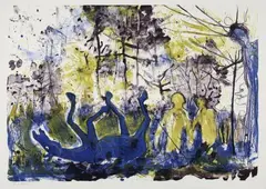 Daniel Richter, Lasst doch die alte Möhre zimbeln, Original-Farblithographie auf Rives-Velin