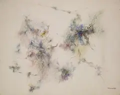 OHNE TITEL by Bernard Schultze, Farbstifte auf chamoisfarbenem Papier, sold Nov 2007