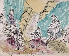 WASSERFALL by SEO, Acryl, Aquarell, Tusche und Papiercollage auf Leinwand, sold Nov 2007