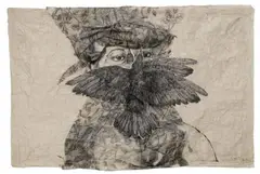 Kiki Smith, OHNE TITEL (WOMAN WITH BIRD), Collage aus Japanpapier und Tusche auf Japanpapier ca