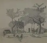 Heinrich Campendonk, Ohne Titel (Gehöft mit Hahn)