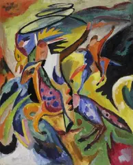 Heinrich Campendonk, Drei Reiter mit Lasso, Öl auf Leinwand