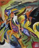 Heinrich Campendonk, Drei Reiter mit Lasso, Öl auf Leinwand