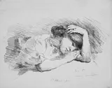 Lovis Corinth, Schlafende, Original-Lithographie auf Japan