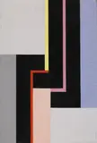 Walter Dexel, Drei schwarze Haken, Öl auf Malkarton