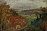 Otto Dix, Herbstliche Landschaft, Pastell auf roséfarbenem Büttenpapier