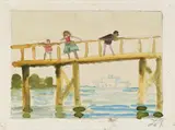 Kinder auf dem Steg by Otto Dix, Aquarell über Vorzeichnung in Bleistift auf leicht genarbtem Velin, sold Nov 2007