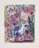 Otto Dix, Katze im Mohnfeld, Original-Farblithographie auf Rives-Velin