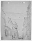 Lyonel Feininger, Street and Houses, Bleistiftzeichnung auf bräunlichem Skizzenbuchpapier