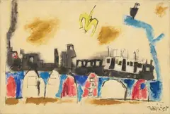 Lyonel Feininger, Railroad Train (Eisenbahnzug), Öl auf feiner Leinwand