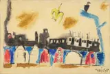 Lyonel Feininger, Railroad Train (Eisenbahnzug), Öl auf feiner Leinwand