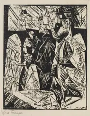 Spaziergänger by Lyonel Feininger, Original-Holzschnitt auf dünnem gelblichen Japan, sold Nov 2007