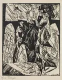 Lyonel Feininger, Spaziergänger, Original-Holzschnitt auf dünnem gelblichen Japan