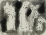 Vier groteske Figuren ("ghosties") by Lyonel Feininger, Tuschfederzeichnung, grau und schwarz laviert. auf elfenbeinfarbenem Aquarellpapier, sold Nov 2007