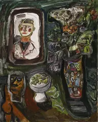 Werner Gilles, Stilleben mit Selbstporträt und Maske, Öl auf Leinwand