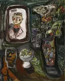 Werner Gilles, Stilleben mit Selbstporträt und Maske, Öl auf Leinwand
