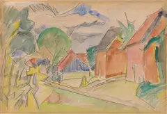 Dorfstraße by Erich Heckel, Aquarell über Graphitstiftvorzeichnung auf elfenbeinfarbenem leicht genarbten Aquarellpapier, sold Nov 2007