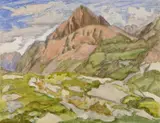 Felsige Matten by Erich Heckel, Aquarell, Tempera sowie Farbkreiden über Bleistiftvorzeichnung auf chamoisfarbenem Aquarellpapier, sold Nov 2007
