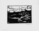 Weisse Häuser by Erich Heckel, Original-Holzschnitt auf weichem elfenbeinfarbenen Büttenpapier, sold Nov 2007