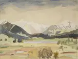 Kleiner See by Erich Heckel, Aquarell und Bleistiftzeichnung auf chamoisfarbenem Halbkarton, sold Nov 2007