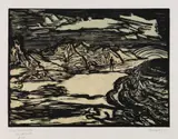 Nordsee by Erich Heckel, Original-Farbholzschnitt, der Farbstock hellbraun und graugrün monotypieartig eingefärbt, auf Velin, sold Nov 2007