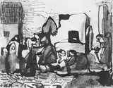 Adolf Hölzel, Figürliche Szenen, 2 Tuschfeder- und -pinselzeichnungen