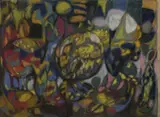 Adolf Hölzel, Komposition mit Kreisbildung, Pastell auf bräunlichem Velours-Papier