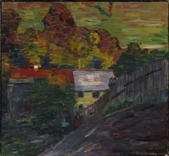Alexej von Jawlensky, Landschaft mit rotem Dach - Wasserburg, Öl auf Malkarton