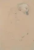 Gustav Klimt, Kopf- und Körperstudie eines schlafenden Kindes, nach rechts