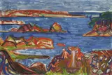 Norwegische Küstenlandschaft by Bruno Krauskopf, Tempera auf weißem Karton, sold Nov 2007