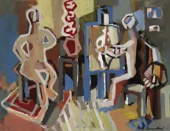 Atelierszene by Bruno Krauskopf, Öltempera auf Halbkarton, sold Nov 2007