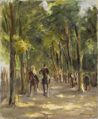 Max Liebermann, Allee mit zwei Reitern, rechts Passanten, Öl auf Leinwand