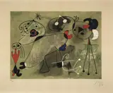 Composition sur fond vert by Joan Miró, Farblithographie nach einem Ölgemälde. Auf Arches-Velin, sold Nov 2007