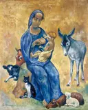 Heinrich Nauen, Madonna mit den Tieren, Öl auf Leinwand