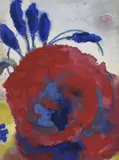 Emil Nolde, Roter Mohn mit blauen und gelben Blüten, Aquarell auf faserhaltigem Japanpapier