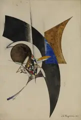 Alexander Rodtschenko, Ohne Titel, Gouache und Tuschfeder auf chamoisfarbenem glatten Papier