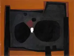 Paul Reichle, Komposition Schwarz-Orange, Öl auf Hartfaserplatte